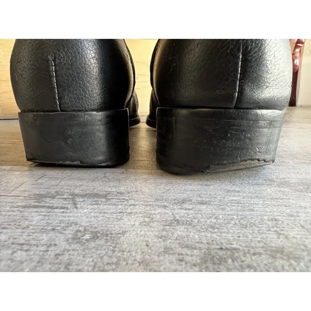 Tory Burch Gemini Link Black Pebble Leather Ankle Booties Moto Boots Size 8 READ